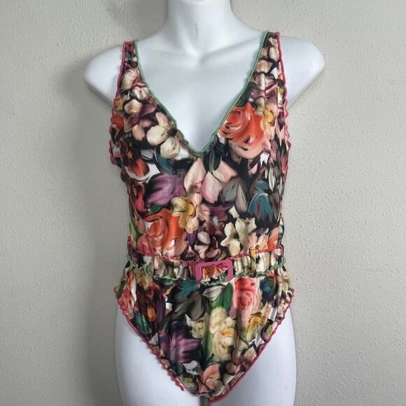 NWT Becca by Rebecca Virtue Over The Shoulder One Piece Swimsuit Size L Belt - Picture 2 of 12
